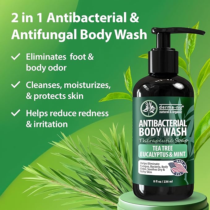 Antibacterial Body Wash - Antibacterial Soap And Tea Tree Body Wash For Jock Itch, Athletes Foot, Eczema And Back Acne - Anti Bacterial Body Soap For Men And Women Safe For All Skin Types - 2 Pack