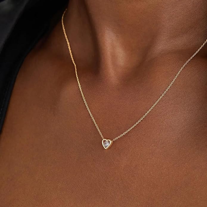 Dainty Gold Heart Necklace for Women - 14K Gold/Silver Plated Cute Heart Handmade Disc Circle Bee Choker Adjustable Necklace for Women Trendy Jewelry