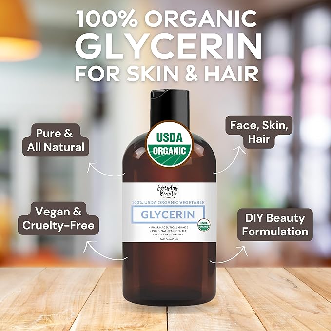 100% Organic Glycerin – USDA Certified - Perfect for DIY Beauty Products, Crafts, and Formulations – Derived From Coconut – Skin and Hair Moisturizer for Deep Hydration – 16 Fl Oz – By Everyday Beauty