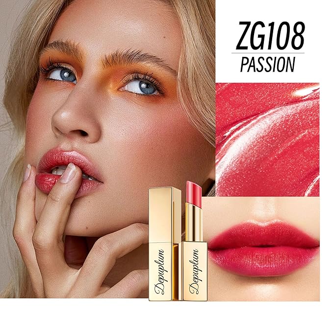 Red Lipstick Moisturizing for Women Shimmer Tinted Lip Balm Hydrating Nourishing Lip Gloss Vegan& Cruelty Free Lip Makeup, ZG108 Passion