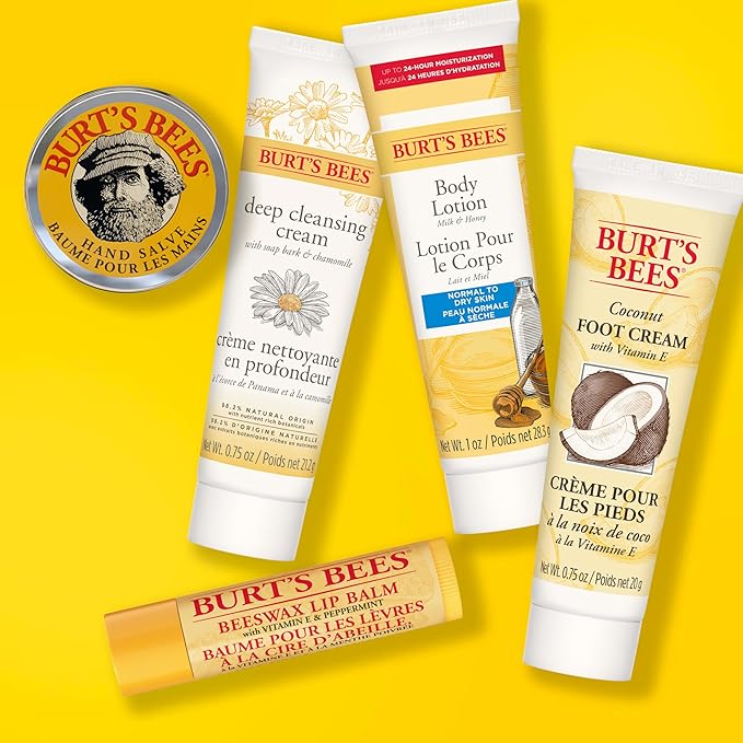 Burt's Bees Gifts Ideas - Essential Everyday Beauty Set, 5 Travel Size Products - Deep Cleansing Cream, Hand Salve, Body Lotion, Foot Cream and Lip Balm