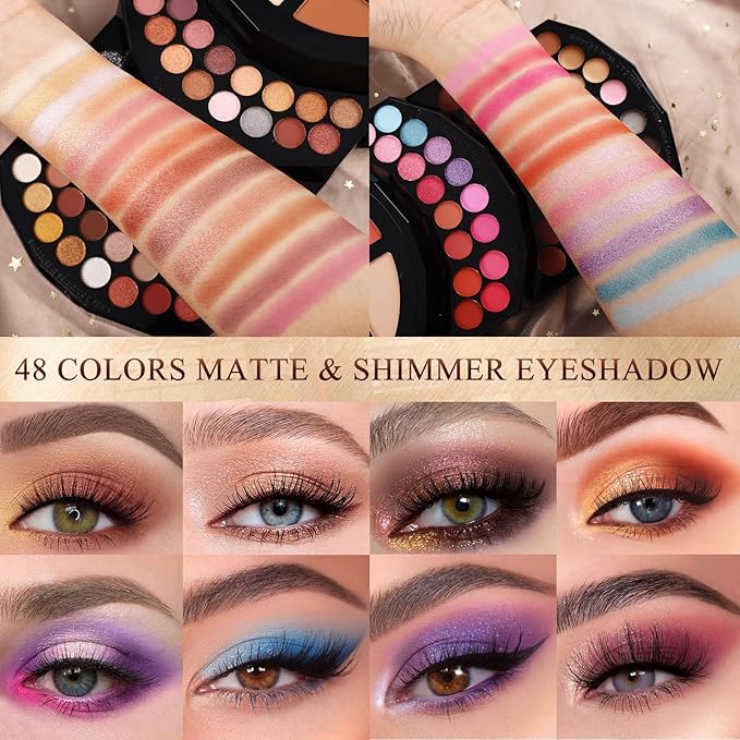 110 Colors Makeup Kit for Women Girl Full Kit Gift Set with Mirror All in One Make up Palette Included Eyeshadow Glitter Lipstick Concealer Eyeliner Eyebrow Highlighter Contour Blusher Compact PowderN