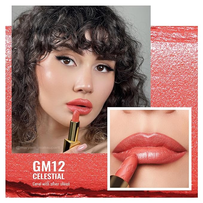 Oulac Metallic Coral Lipstick Set 3PCS High Impact Lipcolor with Moisturizing Formula, Vegan Beauty, Full-Coverage Lip Color, Gift Lipstick for Women, 4.3g X 3PCS, GM09+GM11+GM12