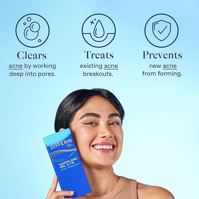 Differin Acne Treatment Gel, 90 Day Supply, Retinoid Treatment for Face with 0.1% Adapalene, Gentle Skin Care for Acne Prone Sensitive Skin, 45g Pump (Packaging May Vary)
