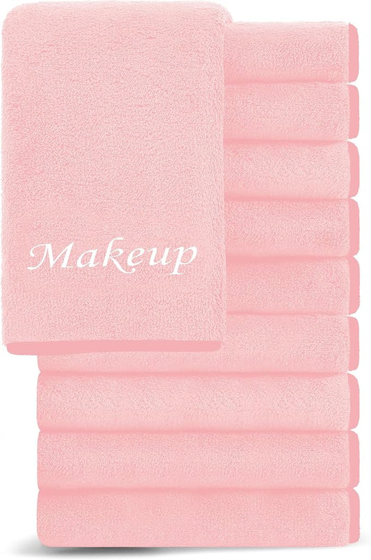 Cosy Family 10 Pack Makeup Remover Wash Cloths - Soft Microfiber Fingertip Facial Cleansing Cloths for Hand and Make Up, 12 x 12 in, Pink