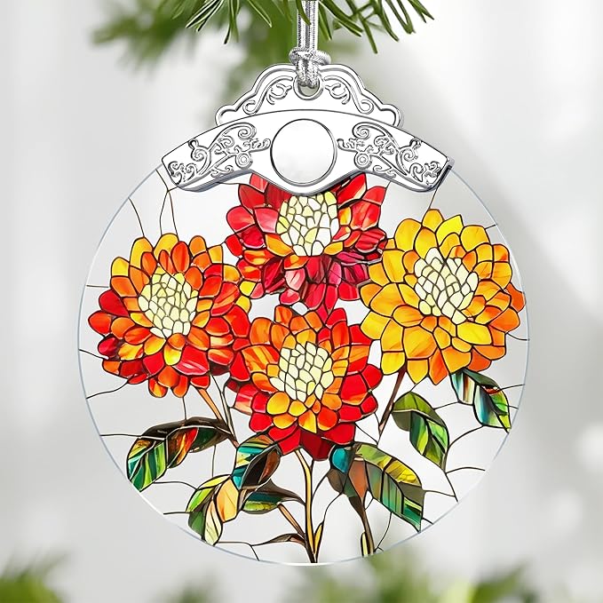 Christmas Ornaments: Stained Glass-Style October Birth Flower Ornament – Christmas Tree Decorations, Holiday Party Gifts, Mother's Day & Birthday Gifts for Women, Mom & Grandma | Birth Flower Gift