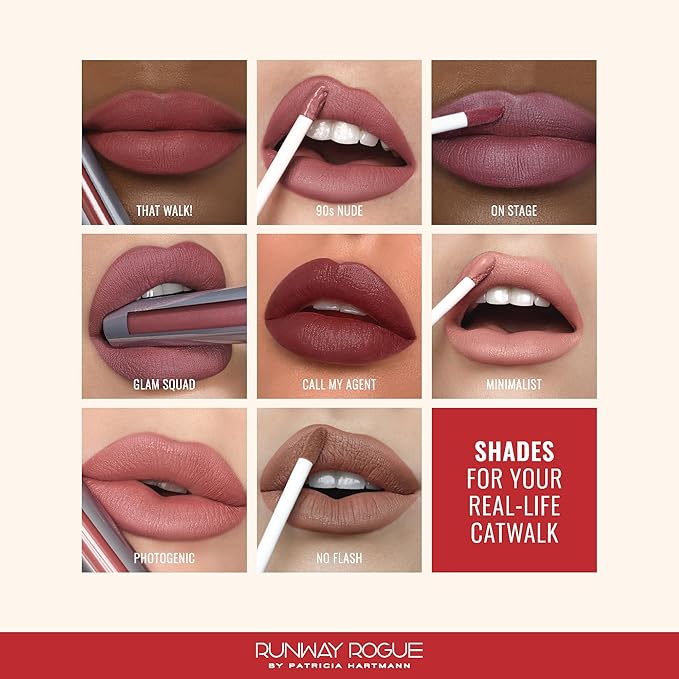 Runway Rogue Velvet Glam Liquid Lipstick, Almost-Matte Faded Mauve Lipstick with a Hint of Plum, ‘Glam Squad’