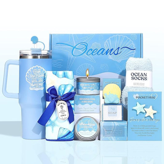 Birthday Gifts for Women Self Care Gifts for Women Spa Gifts Set Get Well Soon Gifts Baskets Care Package Blue Gifts Box Christmas Gifts for Mom Her Bestie Sister Best Friend Wife Girlfriend Coworker
