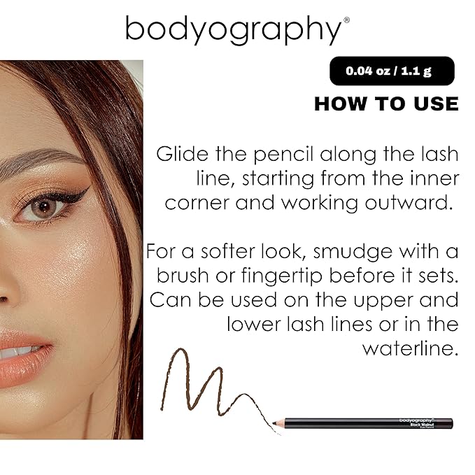Bodyography Cream Eye Pencil, Black - Black Wooden Eyeliner for Eyes & Eyebrows, Long-Lasting Cruelty-Free Coconut Oil Cosmetic Liner