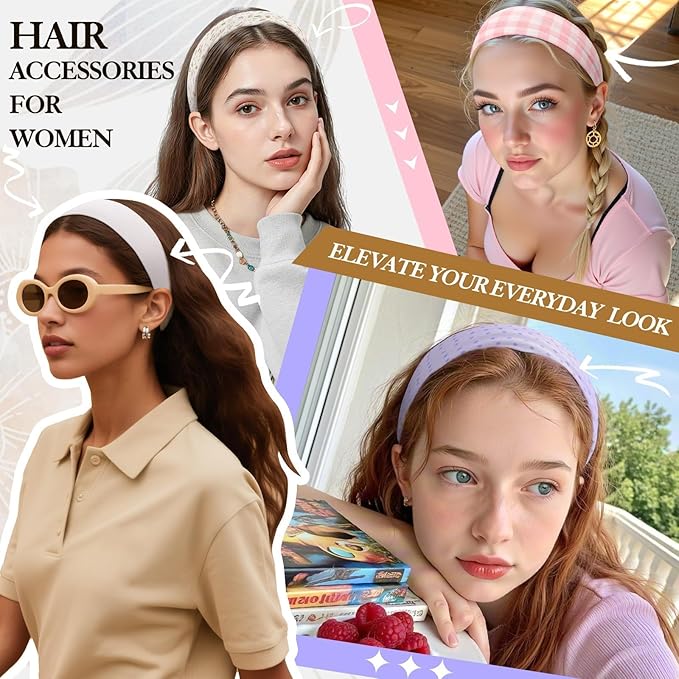 Gift for Women 8pcs Fashion Headband: Headbands for Women Girls Birthday Gift Stocking Stuffers Soft Fabric Hairbands Hair Styling Accessories Valentines Day Gifts for Her Woman Teen Girls Wife Sister