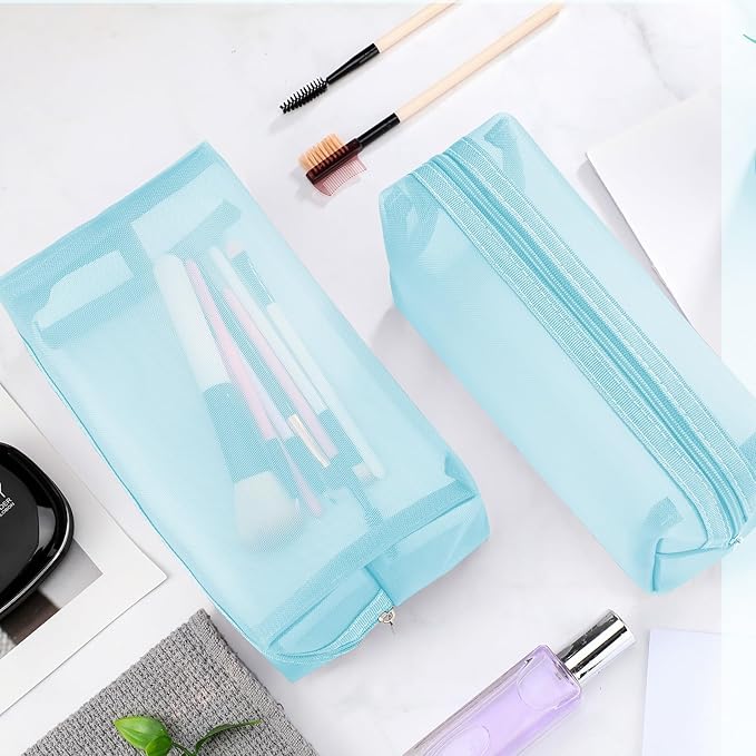 6 Pieces Mesh Makeup Bags Mesh Cosmetic Bag Portable Travel Organizing Zipper Pouch Toiletries Makeup Pouches for Home Office Travel Accessories