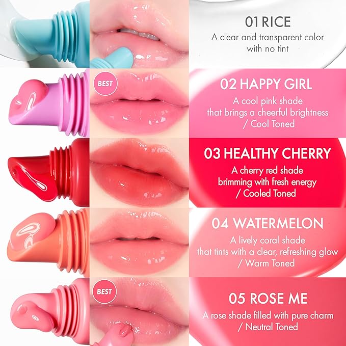 Amuse SEOUL Care Tint Lip Balm Keyring (03 Healthy Cherry) | Hydrating Lip Balm + Keychain, Rice Extract & Multi-Peptide Complex, Clear Glossy Finish | 0.21 oz