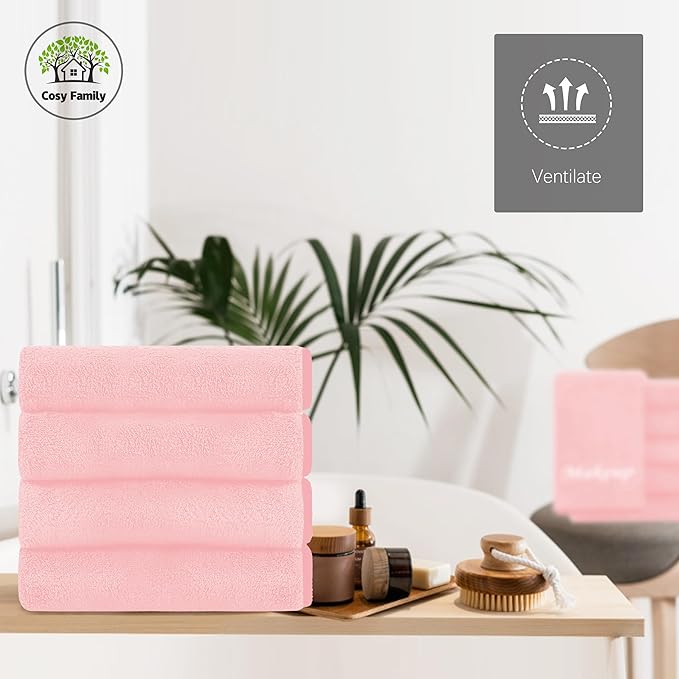 Cosy Family 10 Pack Makeup Remover Wash Cloths - Soft Microfiber Fingertip Facial Cleansing Cloths for Hand and Make Up, 12 x 12 in, Pink