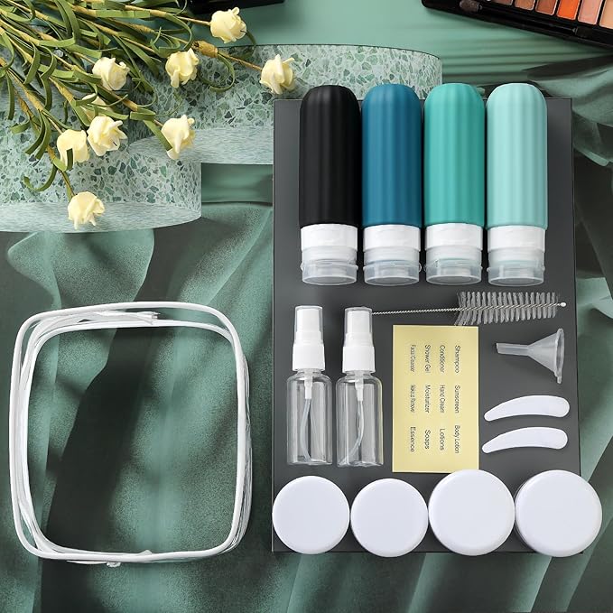 16 Pack Travel Bottles Set - Leakproof Silicone Containers, TSA Approved, Squeezable Refillable 3oz for Shampoo, Conditioner, Lotion