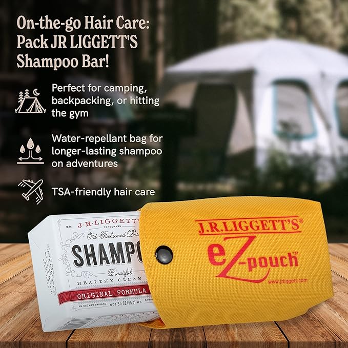 J.R.LIGGETT’S All-Natural Original Formula Shampoo Bar .65oz and Mini Travel EZ Pouch Pack, Supports Strong and Healthy Hair-Nourish Follicle with Antioxidants and Vitamins,Detergent and Sulfate-Free