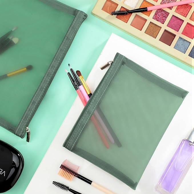 6 Pieces Mesh Makeup Bags Mesh Cosmetic Bag Portable Travel Organizing Zipper Pouch Toiletries Makeup Pouches for Home Office Travel Accessories