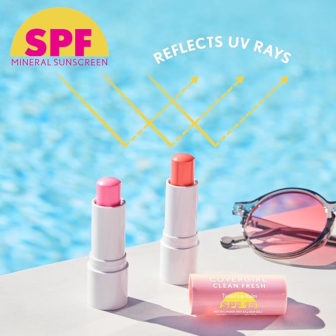 COVERGIRL Clean Fresh Tinted Lip Balm SPF 15-10 - You Make Me Blush, with Mineral Sunscreen, Moisturizing, Vegan Formula, 0.14oz
