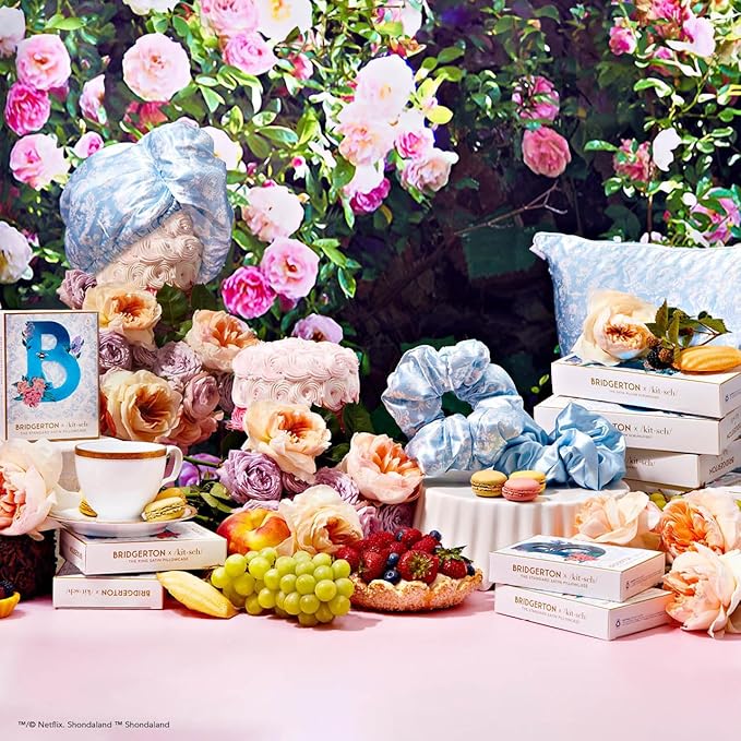 Kitsch x Bridgerton Satin Pillowcase with Zipper for Hair Skin, Softer Than Silk Pillow Cases, Wrinkle-Free, Cooling Satin Pillow Covers, Bridgerton - Toile De Blue, King Size (19x36)