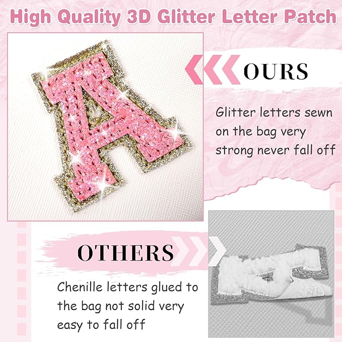 Small Initial Patch Makeup Bag Personalized Gifts Make Up Bag,White Cute PU Leather Glitter Letter Cosmetic Bag with Zipper,Trendy Portable Travel Toiletry Pouch,Preppy Stuff for Teen Girls Women M