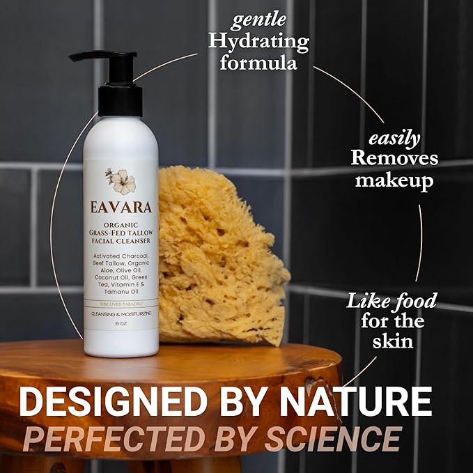 Beef Tallow Face Wash – Natural and Hydrating with Activated Charcoal, Aloe, Hyaluronic Acid, and Green Tea – Facial Cleanser with Grass Fed Beef Tallow – Face Wash for Women and Men – 6oz Pump