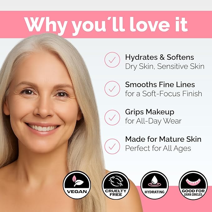 Elizabeth Mott Thank Me Later Hydrating Primer for Mature Skin – Lightweight, Gripping Face Primer for Dry, Sensitive, or Aging Skin – Smooths Texture & Hydrates with Hyaluronic Acid & Peptides, 30g