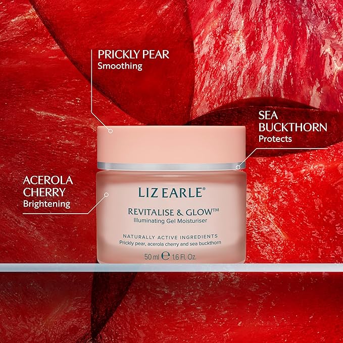 Liz Earle Revitalize & Glow Illuminating Gel Moisturizer - Brightening Vitamin C Face Cream & Pore Minimizer - Enriched with Acerola Cherry to Gently Exfoliate Skin and Boost Hydration (50ml)