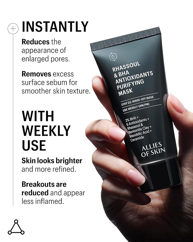 Allies of Skin 2% BHA & Rhassoul Clay Face Mask | Weekly Treatment to Reduce Pores and Blemishes | Control Breakouts, Acne and Blackheads | Hydrate and Retain Moisture (1.7 oz)