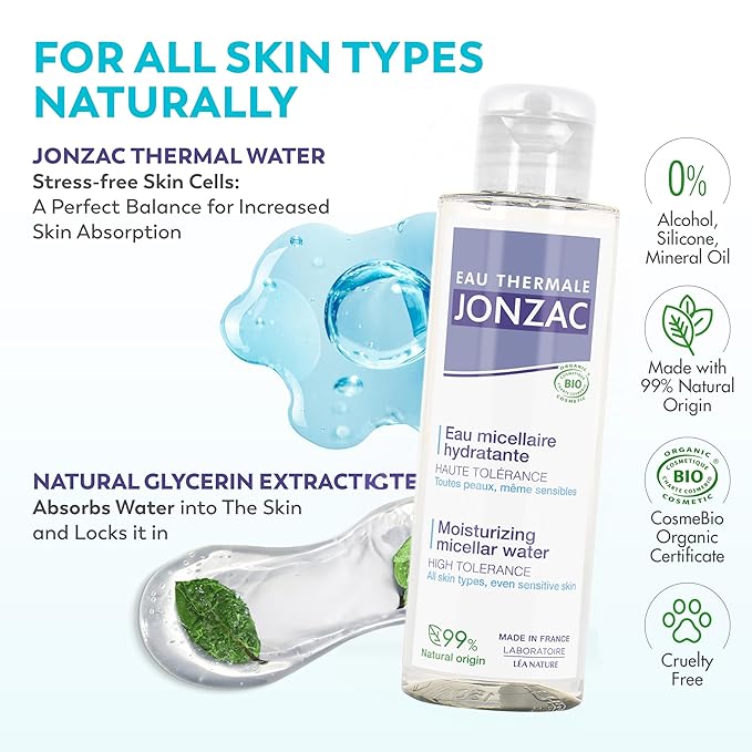 99% Organic Micellar Water - Natural Eye & Face Makeup Remover - Hydrating Thermal Water - for Sensitive Skin - Non-Toxic - Agua Micelar Orgánica - Travel Size - 3.38 Fl Oz
