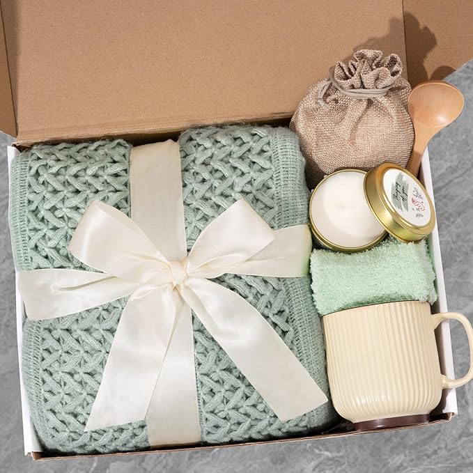 Get Well Soon Gifts for Women, Self Care Gifts for Women After Surgery, Birthday Box, Thinking of You Gift Basket Package Relaxing Spa Set, Feel Better Relaxing Encouraging Gift Box (Sage Green)