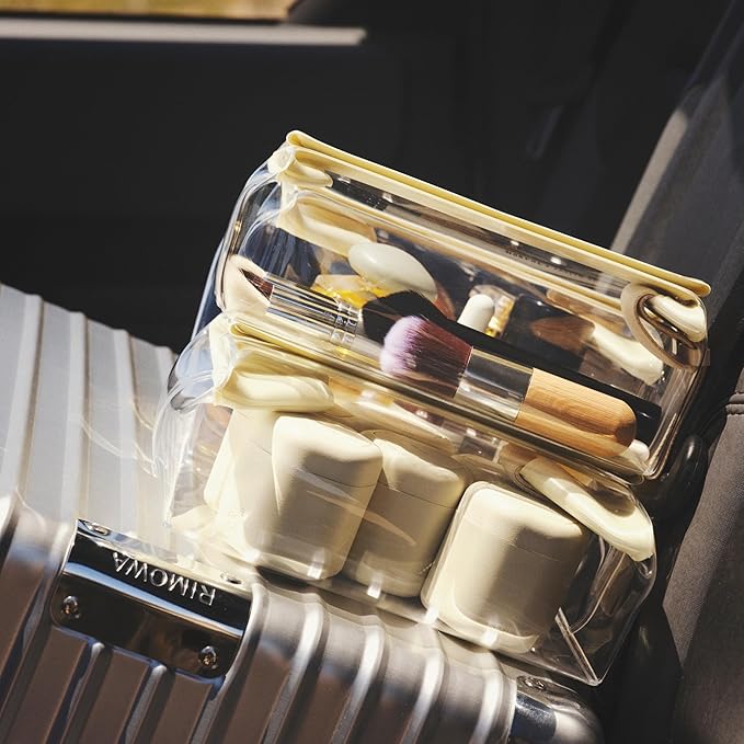 Cadence Travel Containers Basic Skincare Set - Magnetic Containers with Lids,Carry On Travel Essentials For Women/Men - 3 Small Capsules (0.56oz) - Cleanser, Moisturizer & Sun-Icon Labels - Evergreen