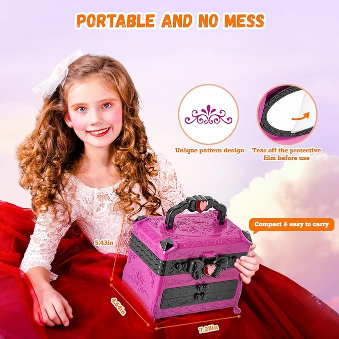 Kids Makeup Sets for Girls, 66pcs Real Cosmetic for Kids Toys with Mirror, Princess Washable Girls Makeup Kit, Non-Toxic & Safe Brithday Gifts for 3 4 5 6 7 8 10 - 12 Years Old（Light Rose）