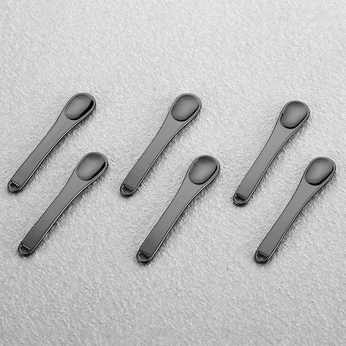 Tekson 6 Pieces Metal Cosmetic Skincare Spatula, Mini Mask facial Reusable Scoop, Makeup Beauty Spoons for Cream, Lotions, Moisturizers(Black)