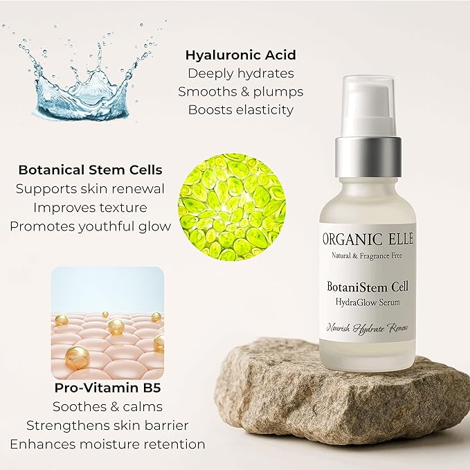 BotaniStem Cell HydraGlow Serum - Organic Natural Anti-Aging Face Serum with Plant Stem Cells, Hyaluronic Acid & Antioxidants for Hydrated, Radiant Skin