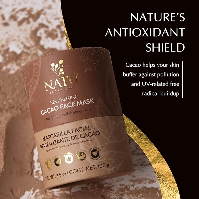 NATÚ BOTANICALS Revitalizing Cacao Hydrating Face Mask - Antioxidant Rich Moisturizing Face Mask with Indulgent Chocolate Scent - Calming, Soothing Facial Masks for Radiant & Glowing Skin 3.5oz