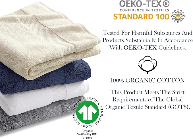 Delara Organic Cotton Luxuriously Plush Bath Sheet Pack of 4 | GOTS & OEKO-TEX Certified | Premium Hotel Quality Towels | Feather Touch Technology|650 GSM Long Staple|Soft, Quick Dry & Ultra-Absorbent