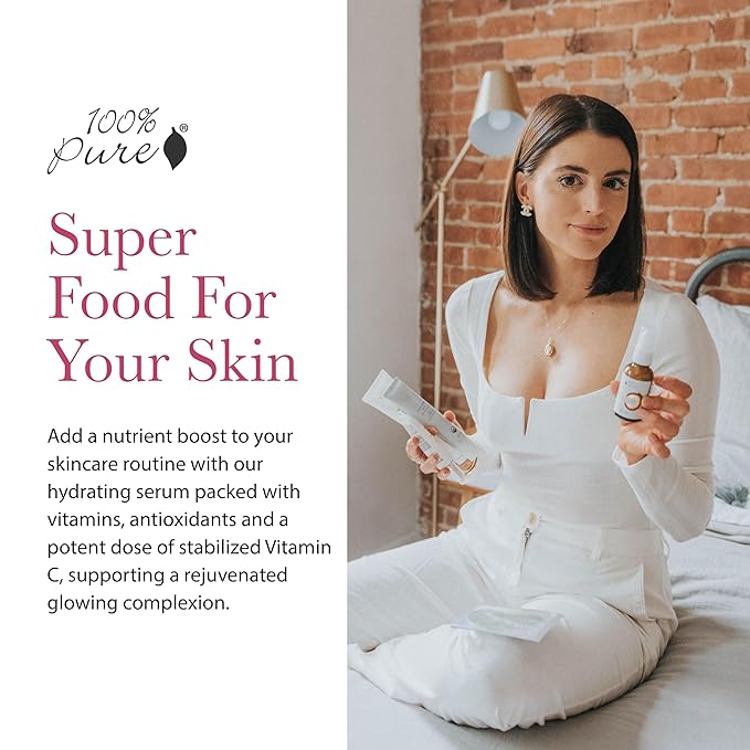 100% PURE Vitamin C Face Serum Hydrating Glow Skin Care with ALA Aloe + Vitamin E Oil - Daily Firming & Correcting Anti Aging Facial Moisturizer for Women & Men All Skin Types, Vegan - 1 Fl Oz