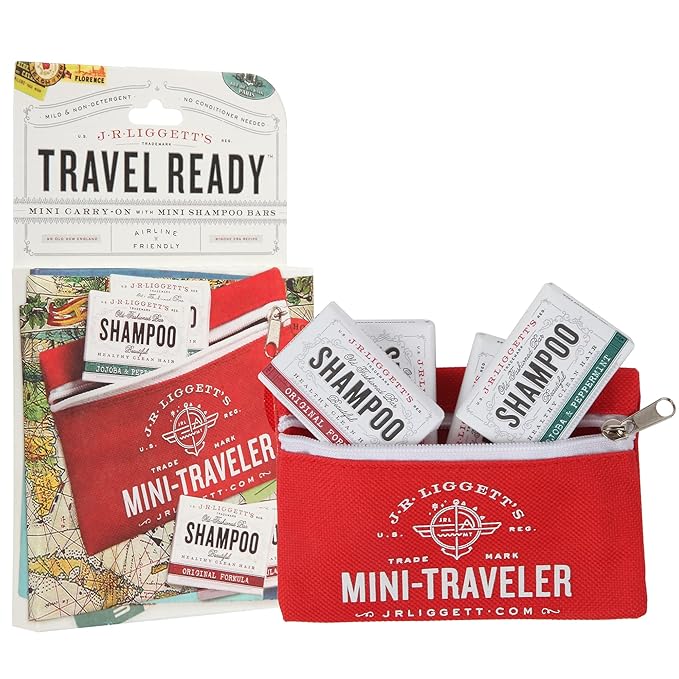 J·R·LIGGETT'S All-Natural Mini Shampoo Bars with Antioxidants - Sulfate-Free, Supports Strong and Healthy Hair, Travel Pouch Pack of 4