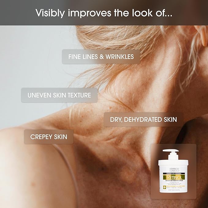 Advanced Clinicals Retinol Cream + Collagen Peptides Body Moisturizer & Face Lotion 2PC Skin Care Set | Dry Skin Body Lotion For Women & Men To Help Improve Appearance Of Crepey Skin, 2PC Bundle
