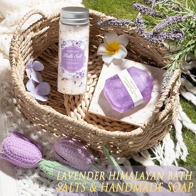 Birthday Gifts for Women Self Care Set Get Well Soon Gift Baskets, Relaxing Lavender Spa Gift Basket Care Package for Women, Unique Xmas Gifts for Mom Her Girlfriend Sister Friend Wife Grandma