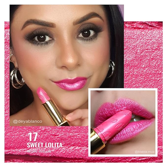 Oulac Metallic Fuchsia & Pink Lipstick Set - 2PCS Vegan Lightweight Hydrating Formula with High Impact Lip Color for Full Coverage Lip Makeup, Christmas Gifts for Women, 15+17