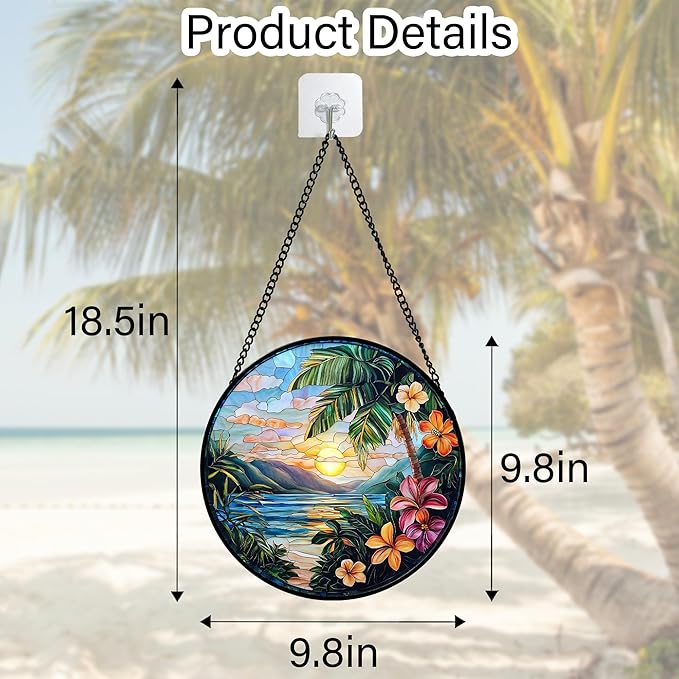 Stained Glass Window Hanging, Colorful Landscape Suncatcher for Doors Home Sun Catchers Decoration and Christmas, Mother's Day Birthday Gifts for Women, Men, and Mom 9.8 in