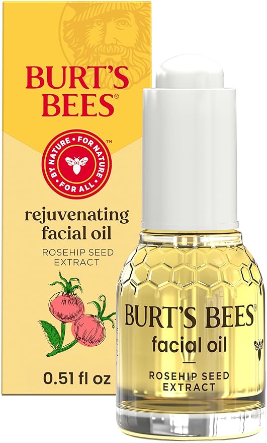 Burt's Bees Gua Sha Face Oil With Rosehip Seed Extract, Reduces Appearance of Fine Lines and Wrinkles, Use with Ice Roller & Facial Tools, Natural Origin Skin Care, 0.51 fl. oz.