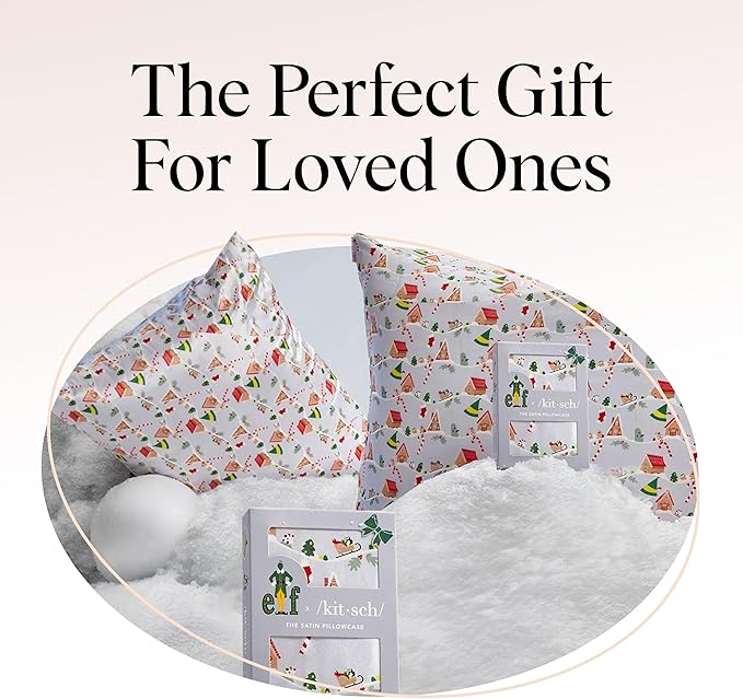 Kitsch x Elf Periwinkle Christmas Satin Pillowcase with Zipper for Hair & Skin, Softer Than Silk Pillow Cases Queen, Wrinkle-Free, Smooth and Cooling Satin Pillow Covers, Queen/Standard Size (19x26)