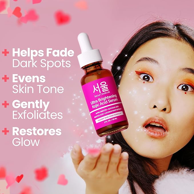 SeoulCeuticals Korean Skin Care Kojic Acid Serum Alpha Arbutin – Dark Spot Remover Corrector Glycolic Acid + Salicylic Acid K Beauty 1oz