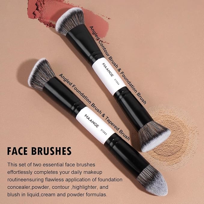 MAANGE 4 PCS Foundation Contour Conceal Brush Set, Makeup Brushes, Eyeshadow Concealer Brush, Double Sided Foundation Contour Blush Highlight Blending Eyebrow Brush For Liquid, Cream, Loose Powder