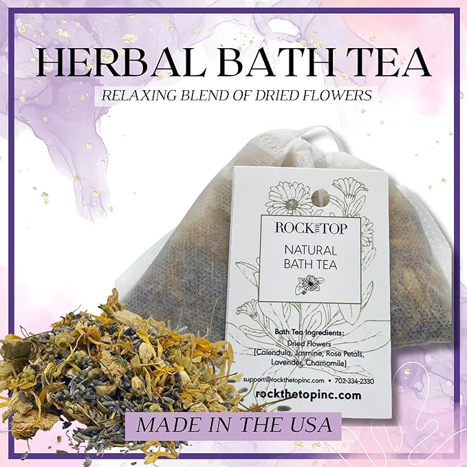 USA Made | 6 Lavender Self Care Gifts for Women, Bath Bombs (Truffles), Plant Based Dry Brush Body Brush Loofah, Epsom Salt Bath Soak, Handmade Soap, Herbal Bath Tea, Self Care Gift Box.