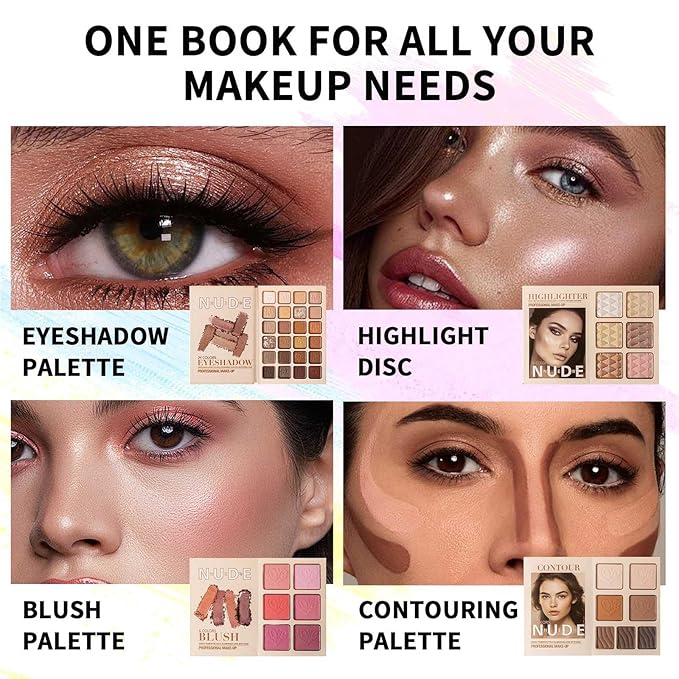 Makeup Palette,Eyeshadow & Highlighter & Blush & Contouring,4-Layer Book-Style Foldable Makeup Palette Set,Matte Glitter Metallic Shimmer, Highly Pigmented Long Lasting Make Up Pallet(43 Colors)