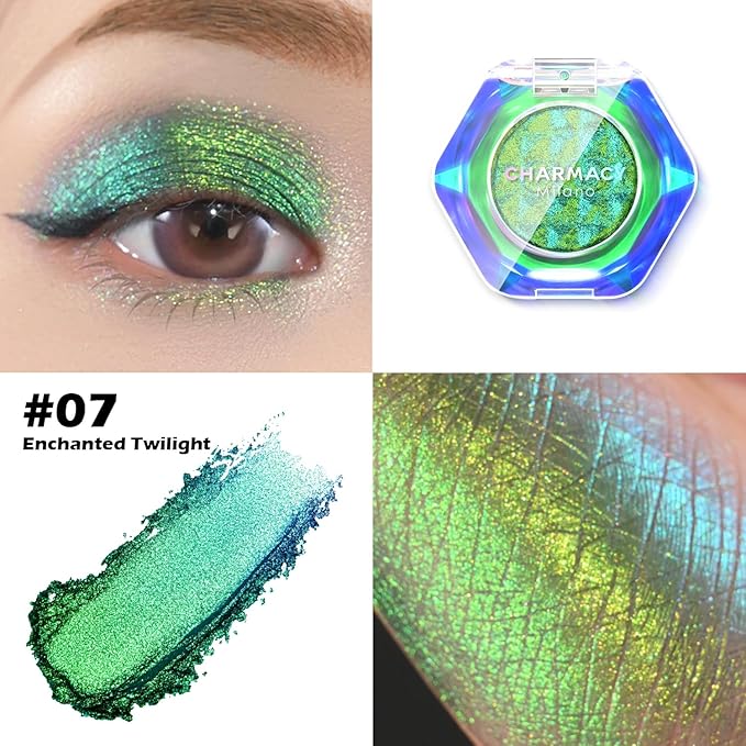 CHARMACY Multichrome Glitter Eyeshadow, Intense Pigmentation Chameleon Sparkling Eyeshadow, Bright Highlighter Duochrome Eye Make Up, Multi-Reflective Finishes Glitter Metallic Eye Makeup #07
