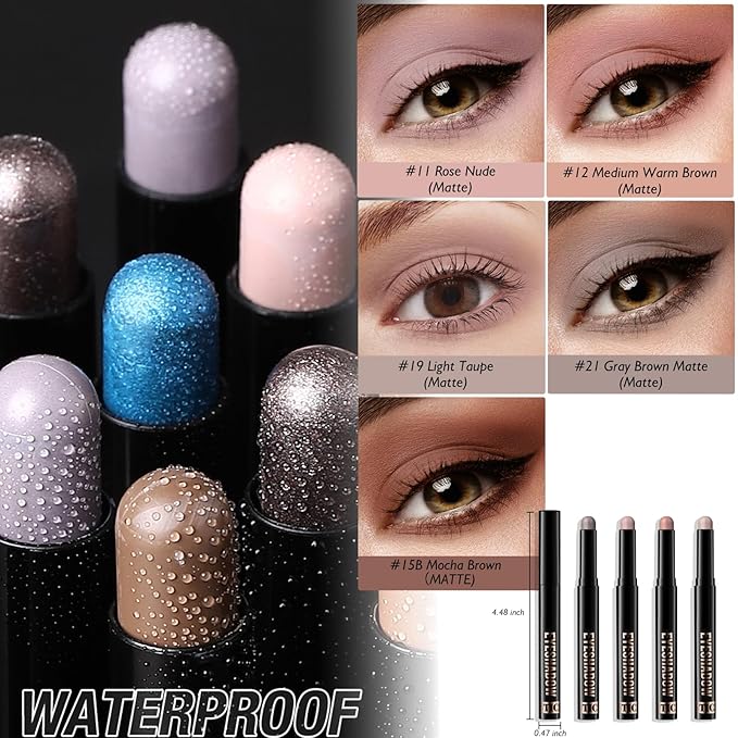 Cream Matte Eyeshadow Stick, Mocha Brown Eye Shadow Waterproof Eyeliner Brightener Pencil Crayon Long-Lasting Eye Highlighter Makeup for Women Easy to Use High Pigmented
