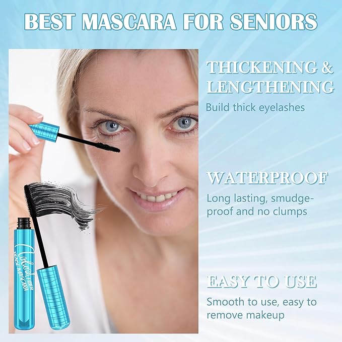 Mascara for Older Women 60 Plus, Waterproof Volumizing Mascara for Seniors with Thinning Lashes, Smudge-proof Long Lasting Mascara Black Volume and Length for Sensitive Eyes, Hypoallergenic Mascara